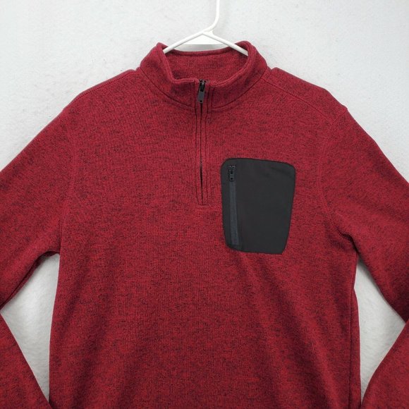 Urban Pipeline Sweater Men's Long Sleeve 1/4 Zip Contrasting Pkt. Pullover Red M - Picture 6 of 12